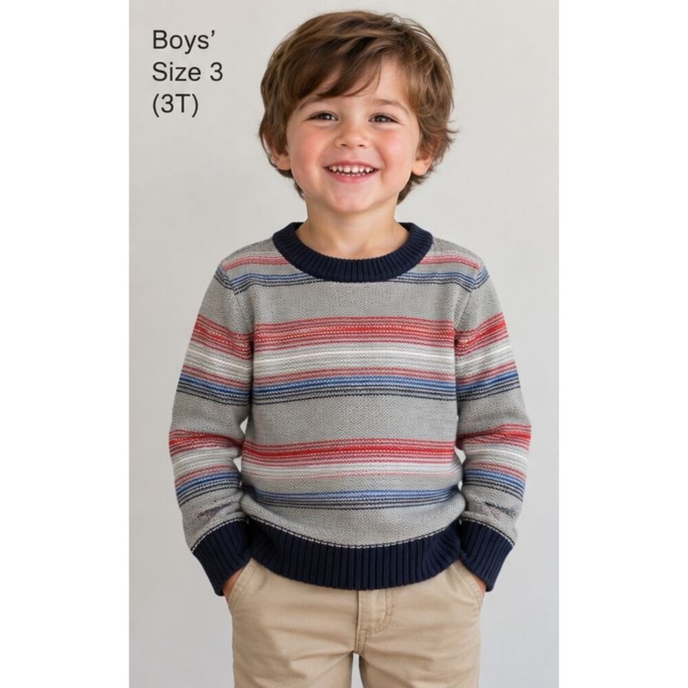 Janie and Jack Boys Striped Knit Sweater Gray Navy Red Size 3 Cotton